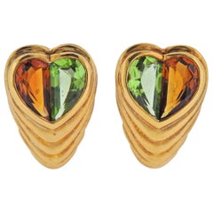 Bulgari Peridot Citrine Heart Gold Earrings