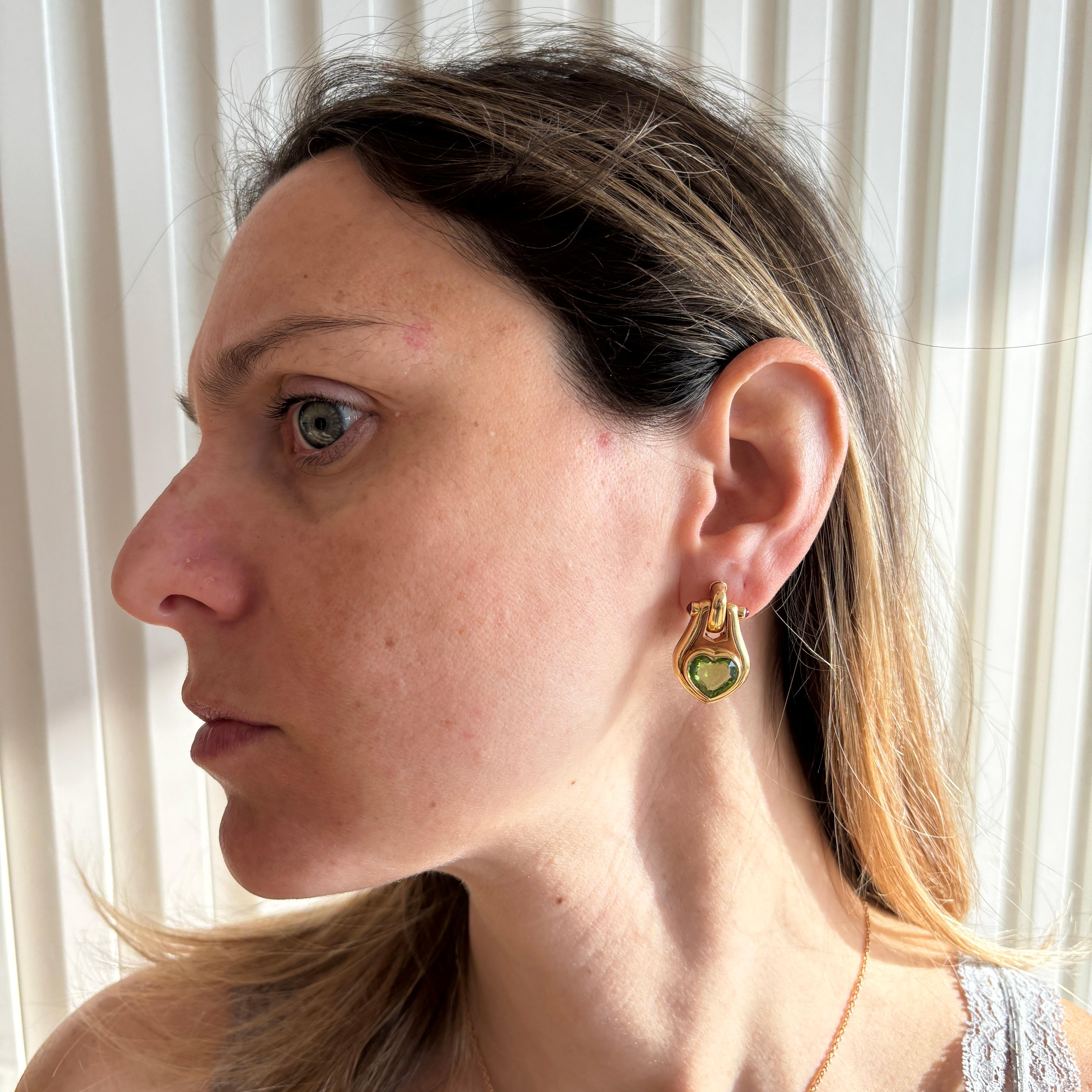 Bulgari Peridot Ruby 18 Karat Yellow Gold Earrings For Sale 2