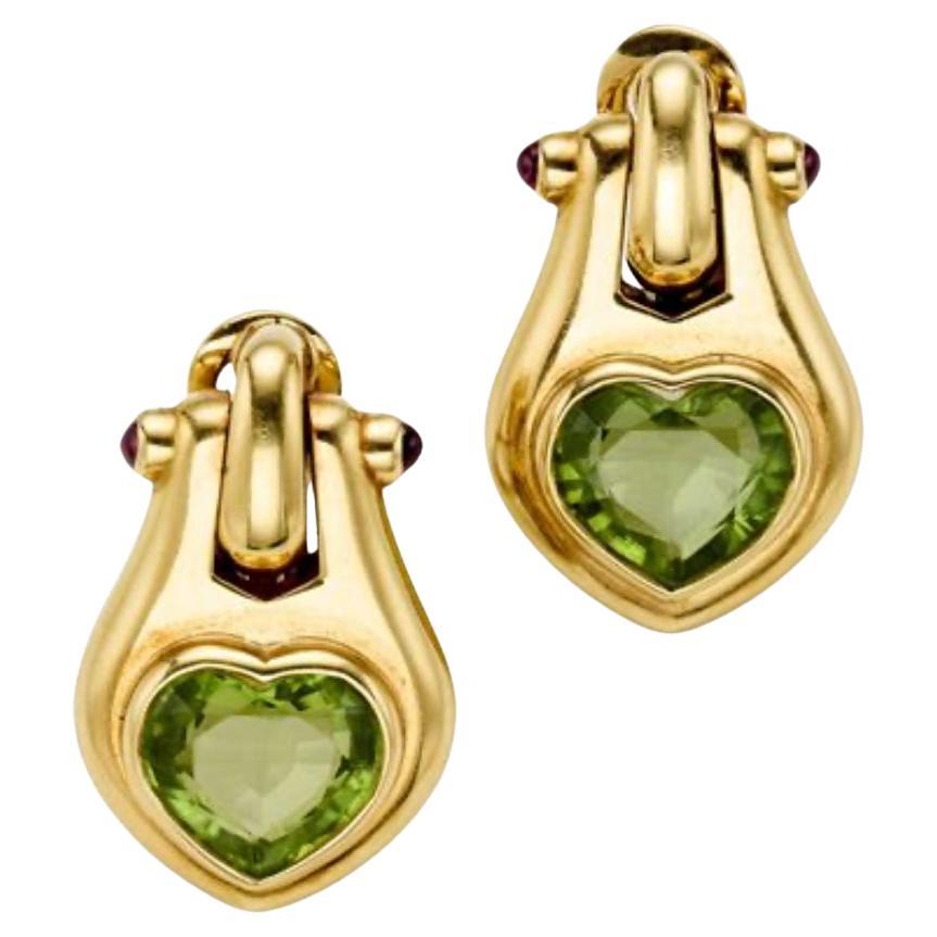 Bulgari Peridot Ruby 18 Karat Yellow Gold Earrings For Sale