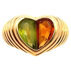 Bulgari Peridot Tourmaline Doppio Heart Vintage Ring, 1980