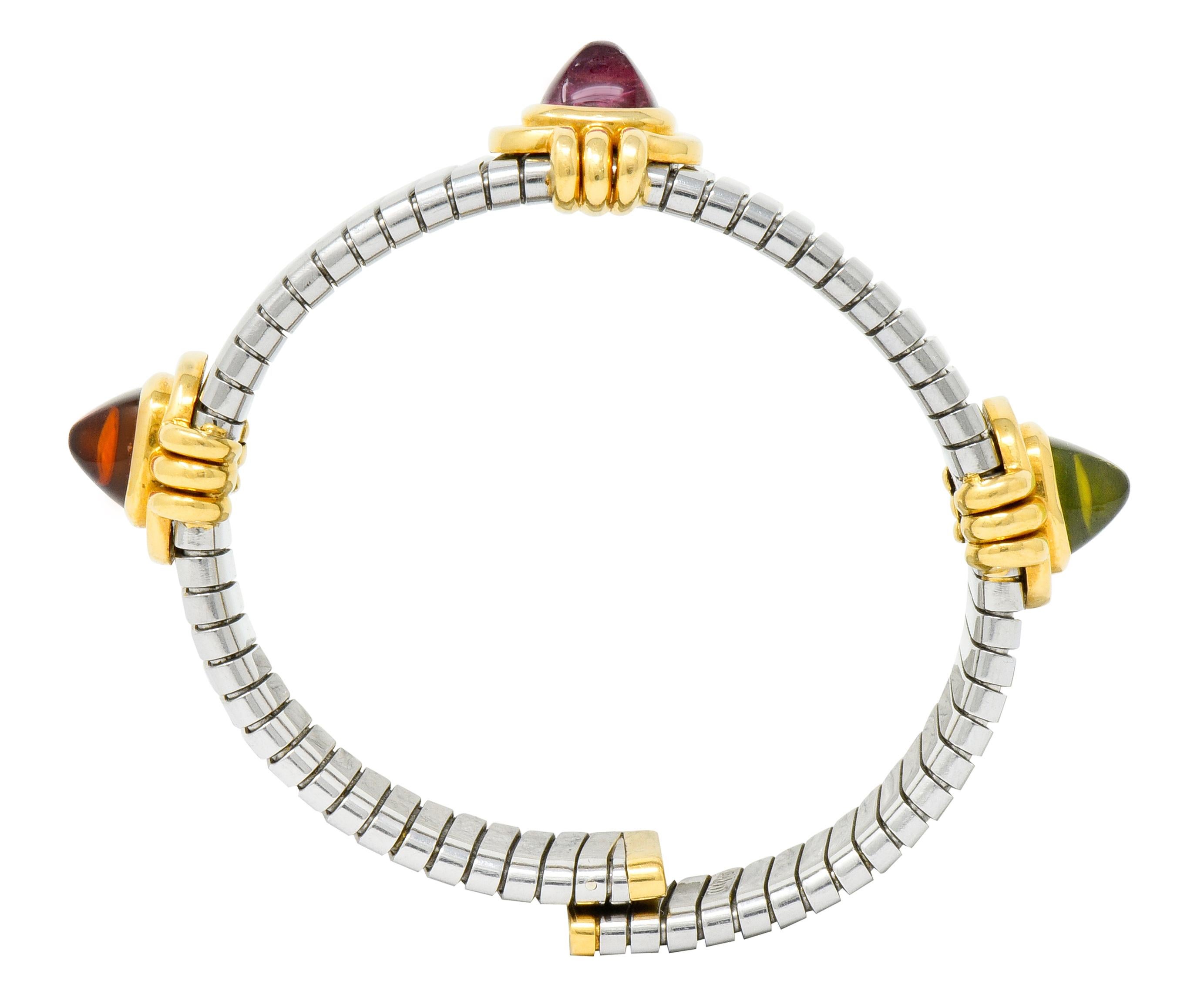 Bulgari Peridot Tourmaline Stainless Steel 18 Karat Gold Bracelet Tubogas 3