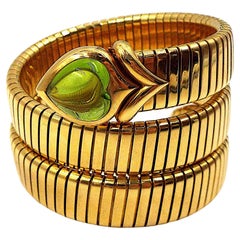 Vintage Bulgari Peridot Yellow Gold Serpenti Tubogas Bracelet