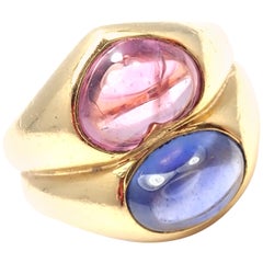 Bulgari Pink and Blue Sapphire Yellow Gold Ring