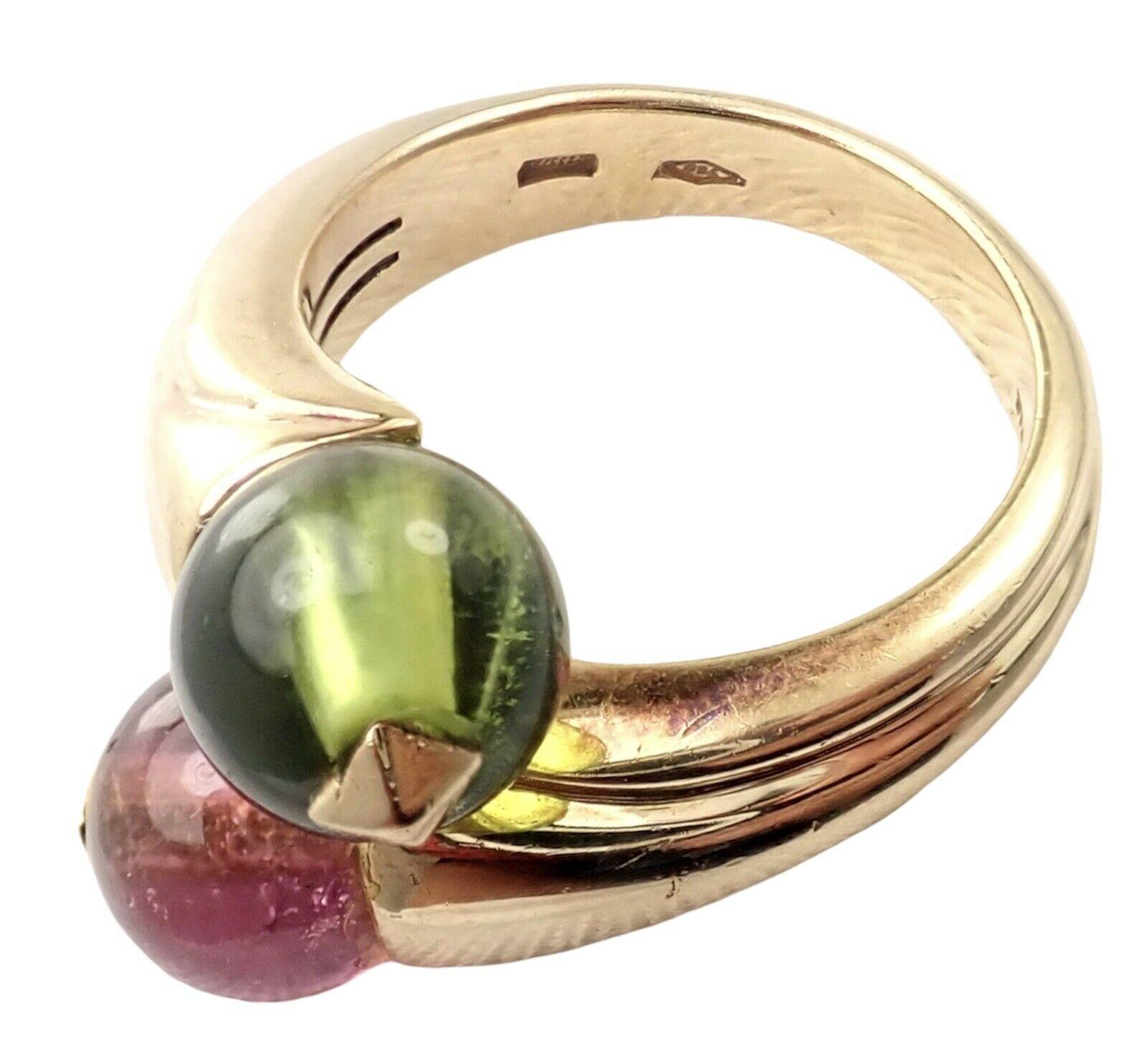 Bulgari Pink and Green Tourmaline Yellow Gold Bypass Ring For Sale 1