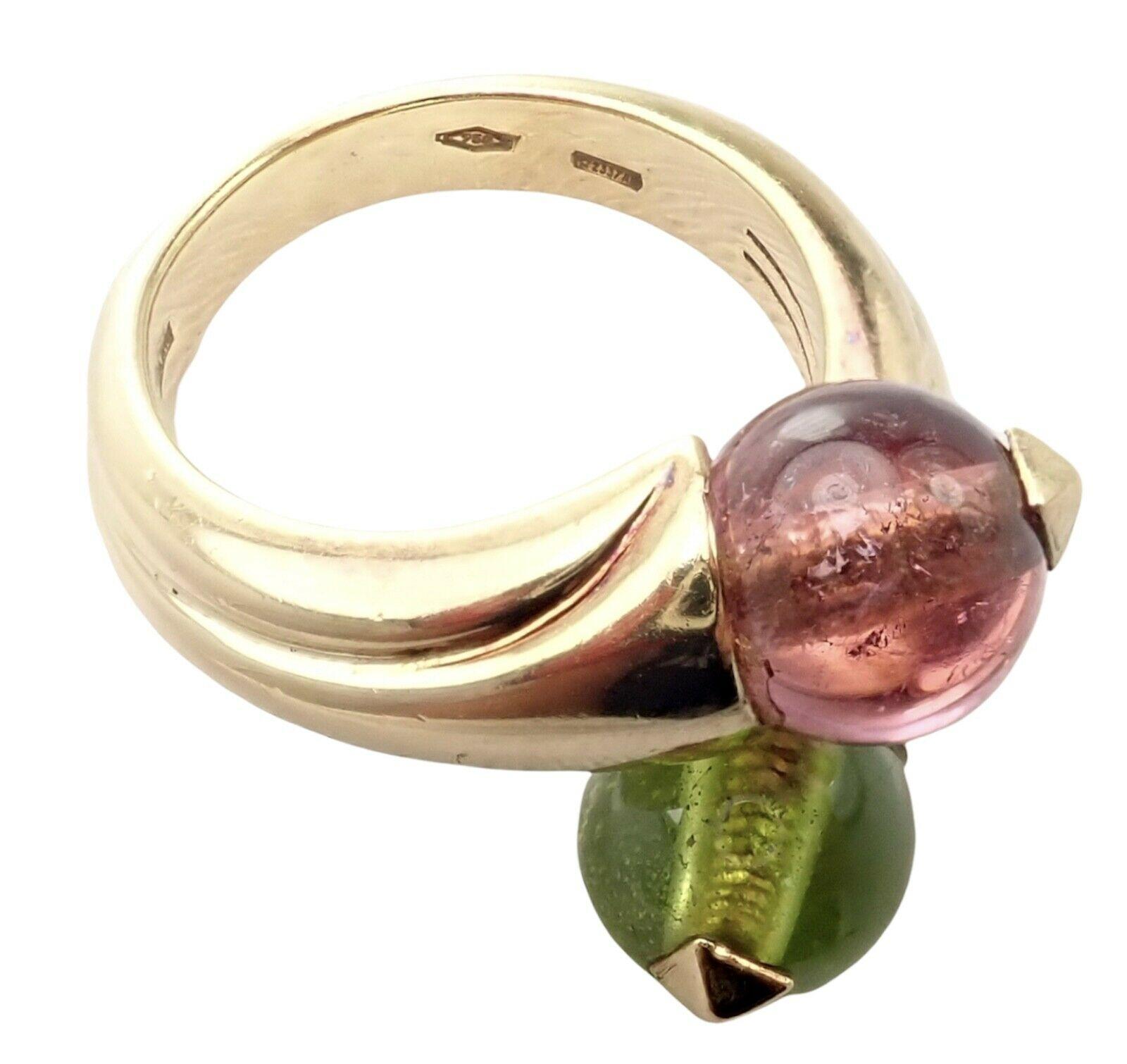 Bulgari Pink and Green Tourmaline Yellow Gold Bypass Ring For Sale 2