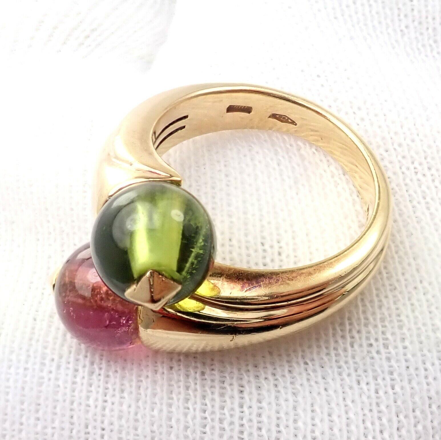 Bulgari Pink and Green Tourmaline Yellow Gold Bypass Ring For Sale 3