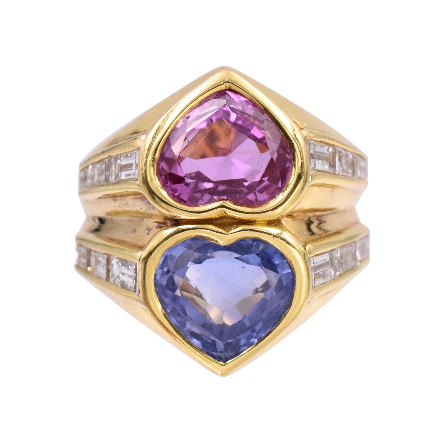 Bulgari Pink and Blue Sapphire and Diamond Ring