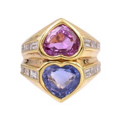 Antique Bulgari Pink and Blue Sapphire and Diamond Ring