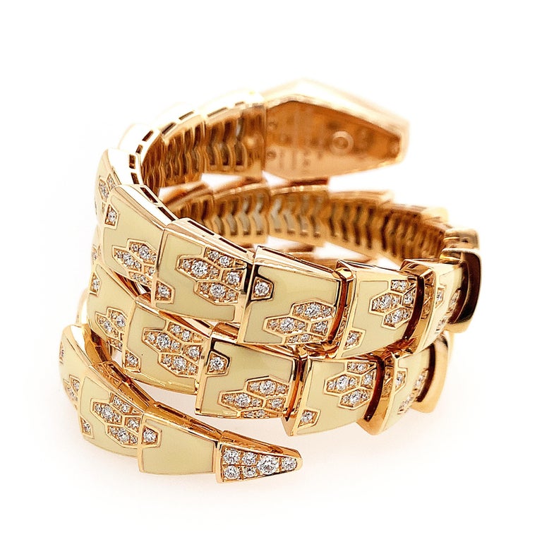 Bulgari Pink Gold Enamel Diamond Serpent Bracelet Watch at 1stDibs ...