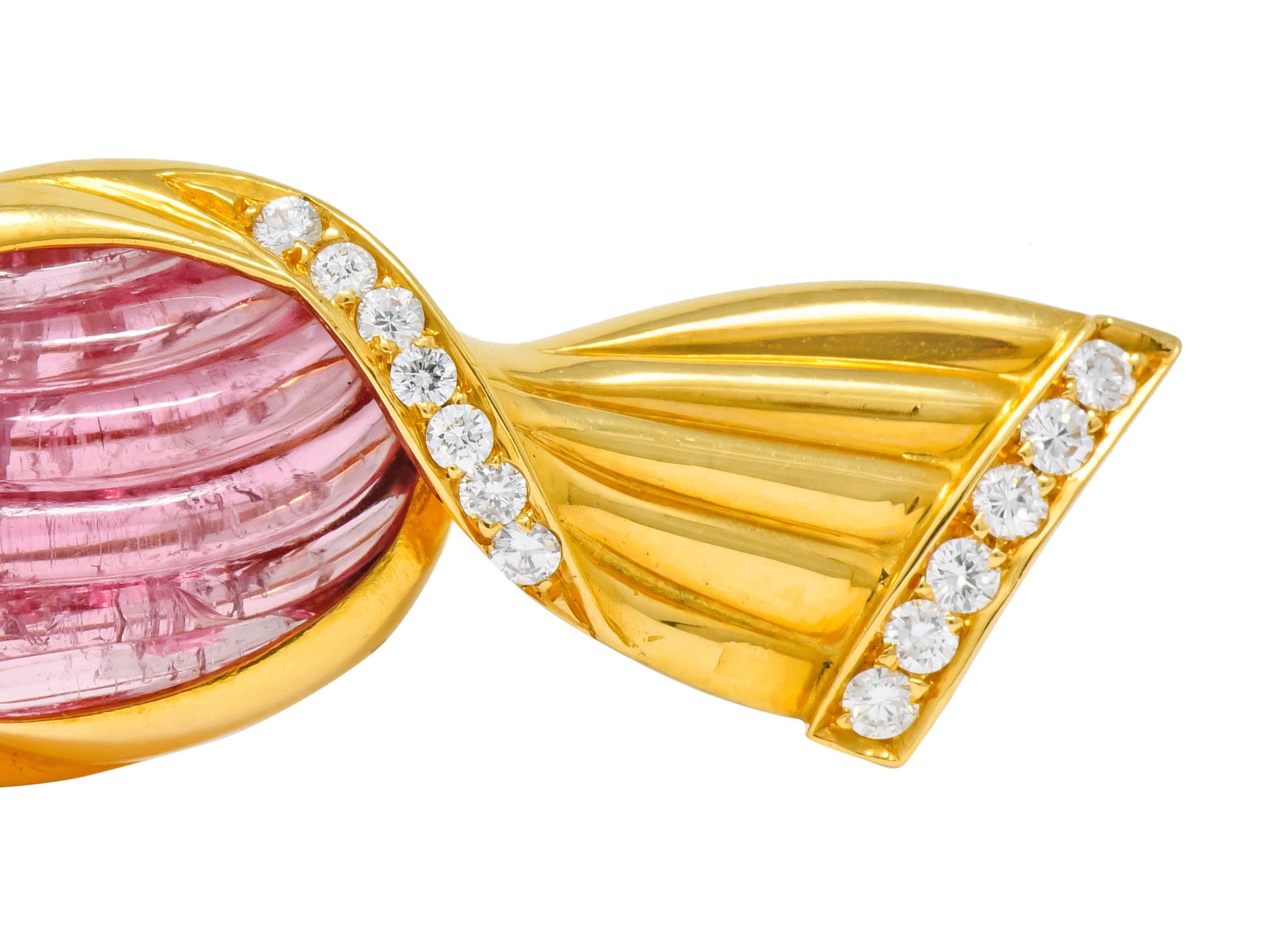 Oval Cut Bulgari Pink Tourmaline 18 Karat Gold Bonbon Candy Brooch