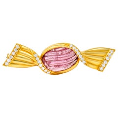 Vintage Bulgari Pink Tourmaline 18 Karat Gold Bonbon Candy Brooch