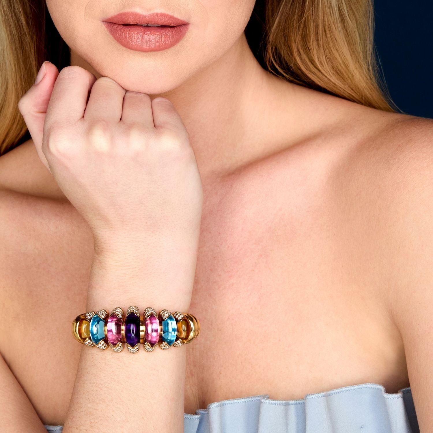 Bulgari Manchette Celtaura en tourmaline rose, améthyste, topaze bleue et citrine Bon état - En vente à Weston, MA