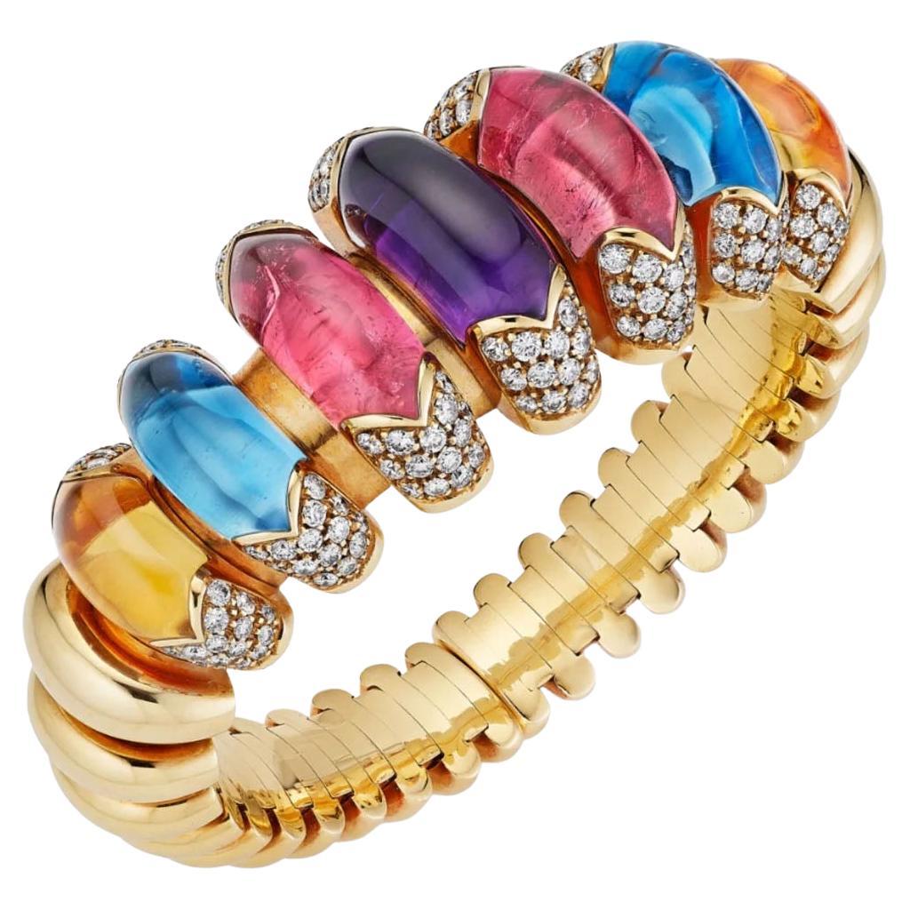 Bulgari Manchette Celtaura en tourmaline rose, améthyste, topaze bleue et citrine