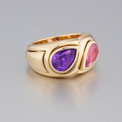 Bulgari Pink Tourmaline Amethyst Gem Ring ‘Toi et Moi’ in 18K Gold