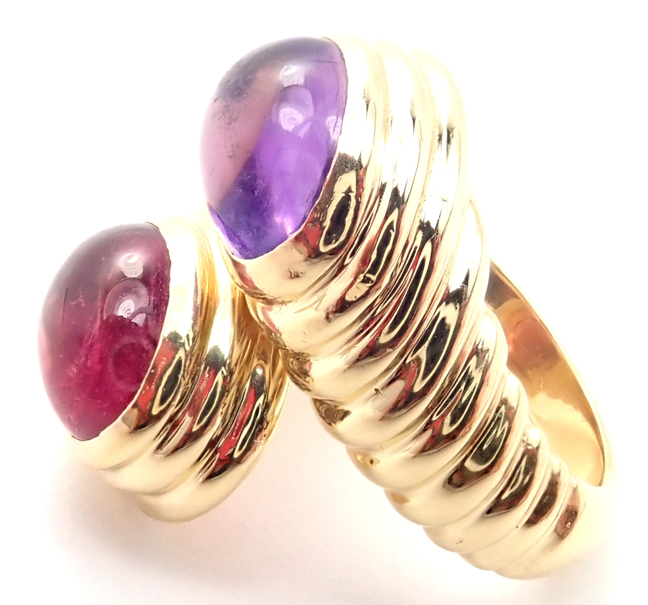 Bulgari Pink Tourmaline and Amethyst Yellow Gold Ring In Excellent Condition In Holland, PA