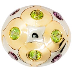 Bulgari Pink Tourmaline and Peridot Ring in 18 Karat Yellow Gold