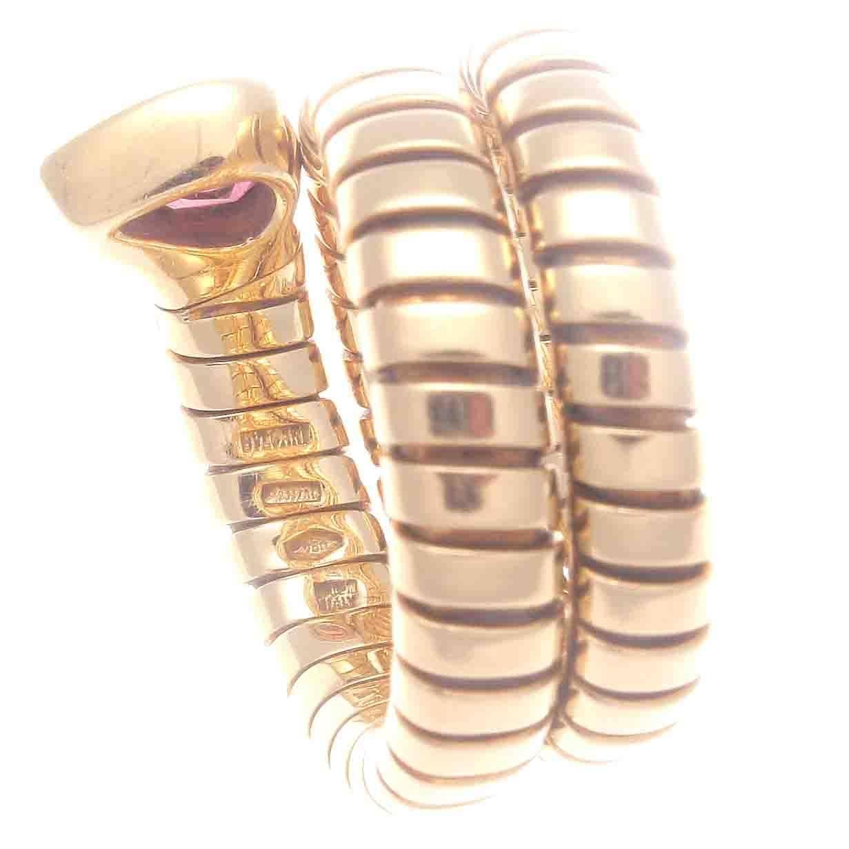 Modern Bulgari Pink Tourmaline Gold Tubogas Serpenti Ring