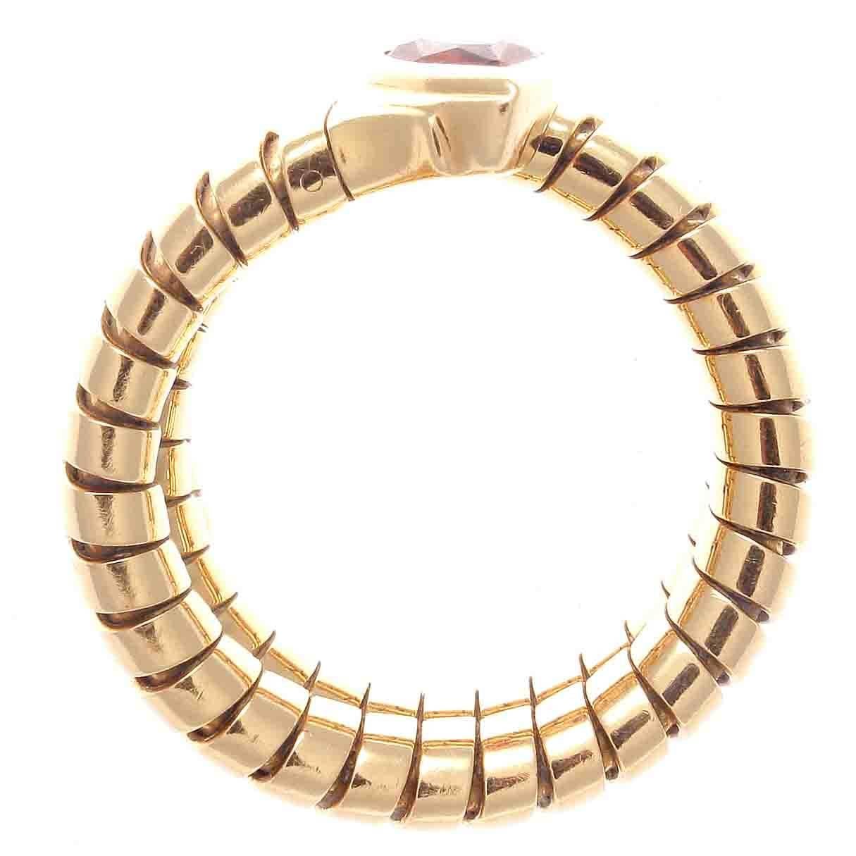 Bulgari Pink Tourmaline Gold Tubogas Serpenti Ring In Excellent Condition In Beverly Hills, CA