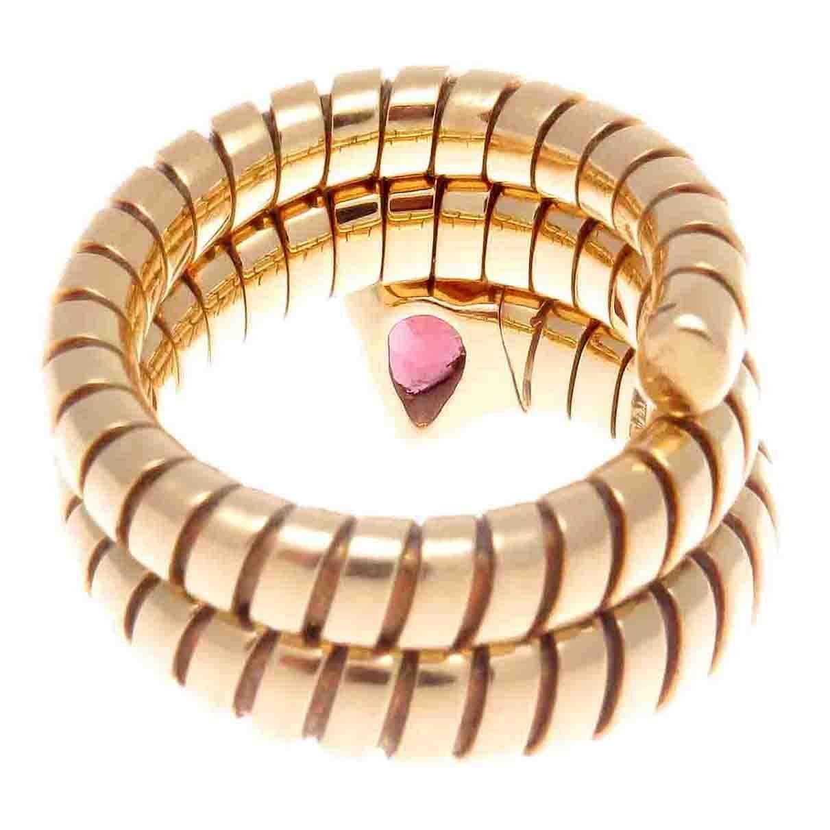 Women's Bulgari Pink Tourmaline Gold Tubogas Serpenti Ring