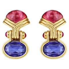Bulgari Pink Tourmaline, Iolite and Ruby Earrings