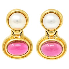 Bulgari Pink Tourmaline Pearl 18 Karat Yellow Gold Vintage Ear-Clip Earrings