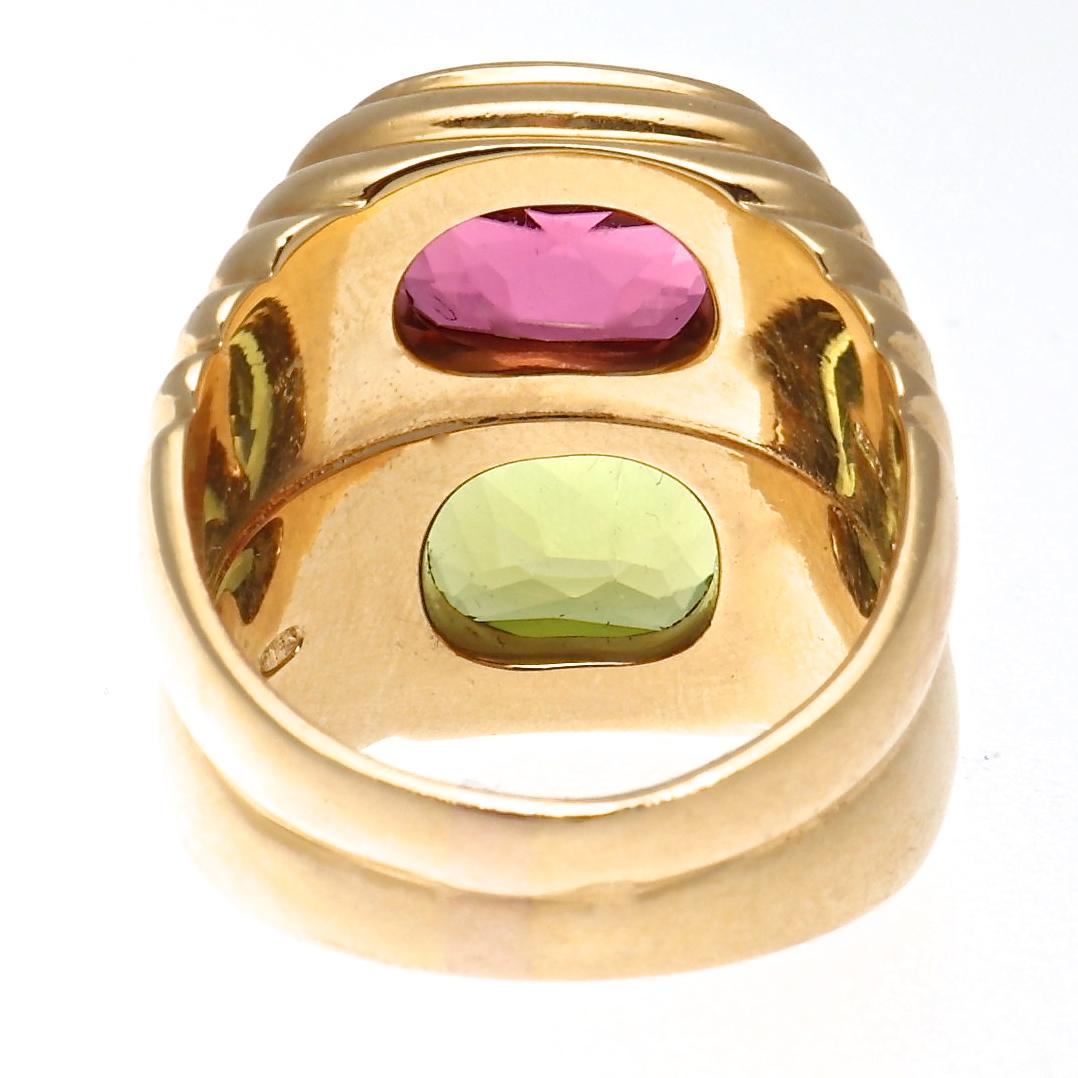 Bulgari Pink Tourmaline Peridot 18 Karat Ring In Excellent Condition In Beverly Hills, CA