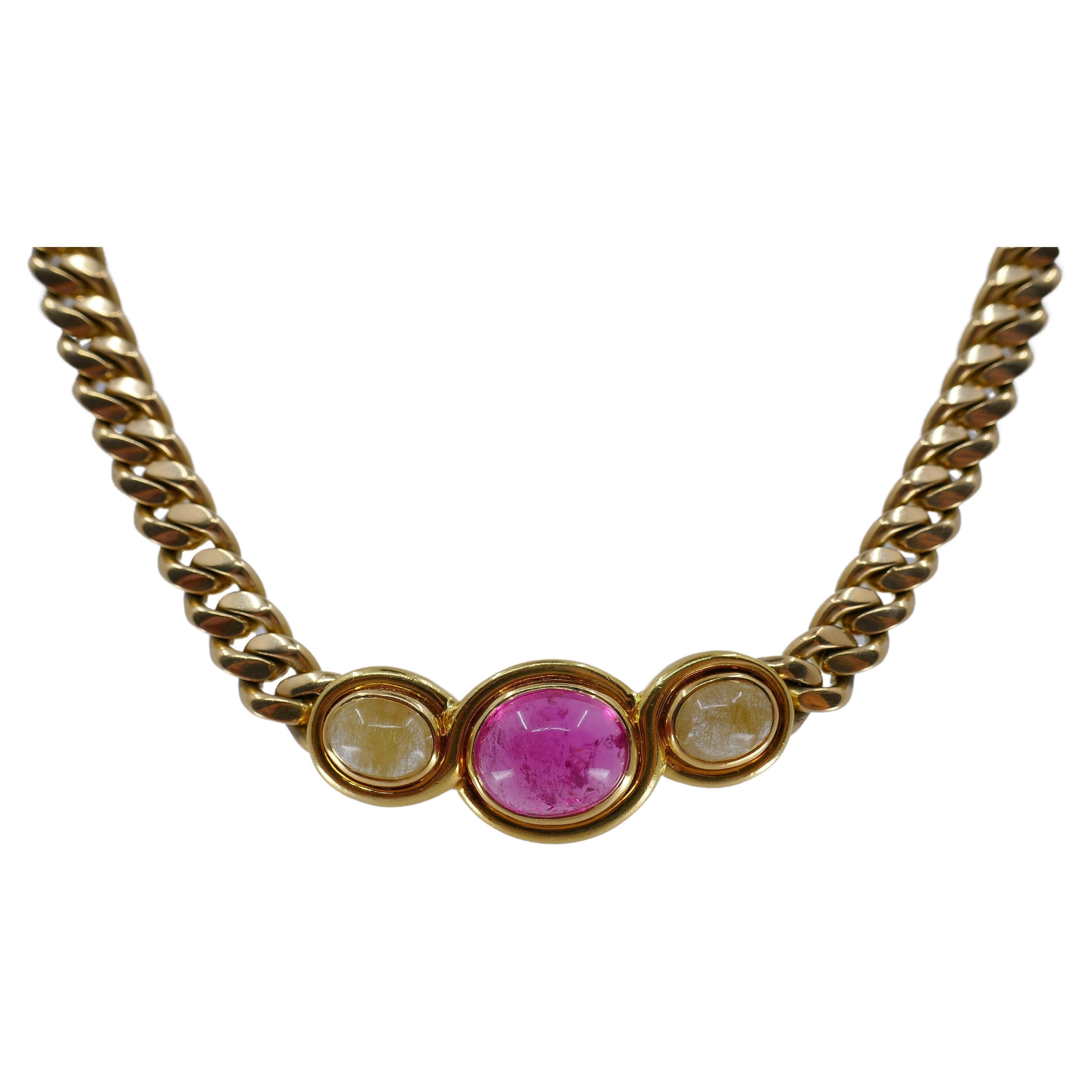 Bulgari Pink Tourmaline Rutilated Quartz Gold Necklace 1