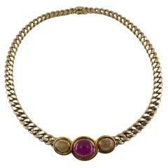 Bulgari Pink Tourmaline Rutilated Quartz Gold Necklace