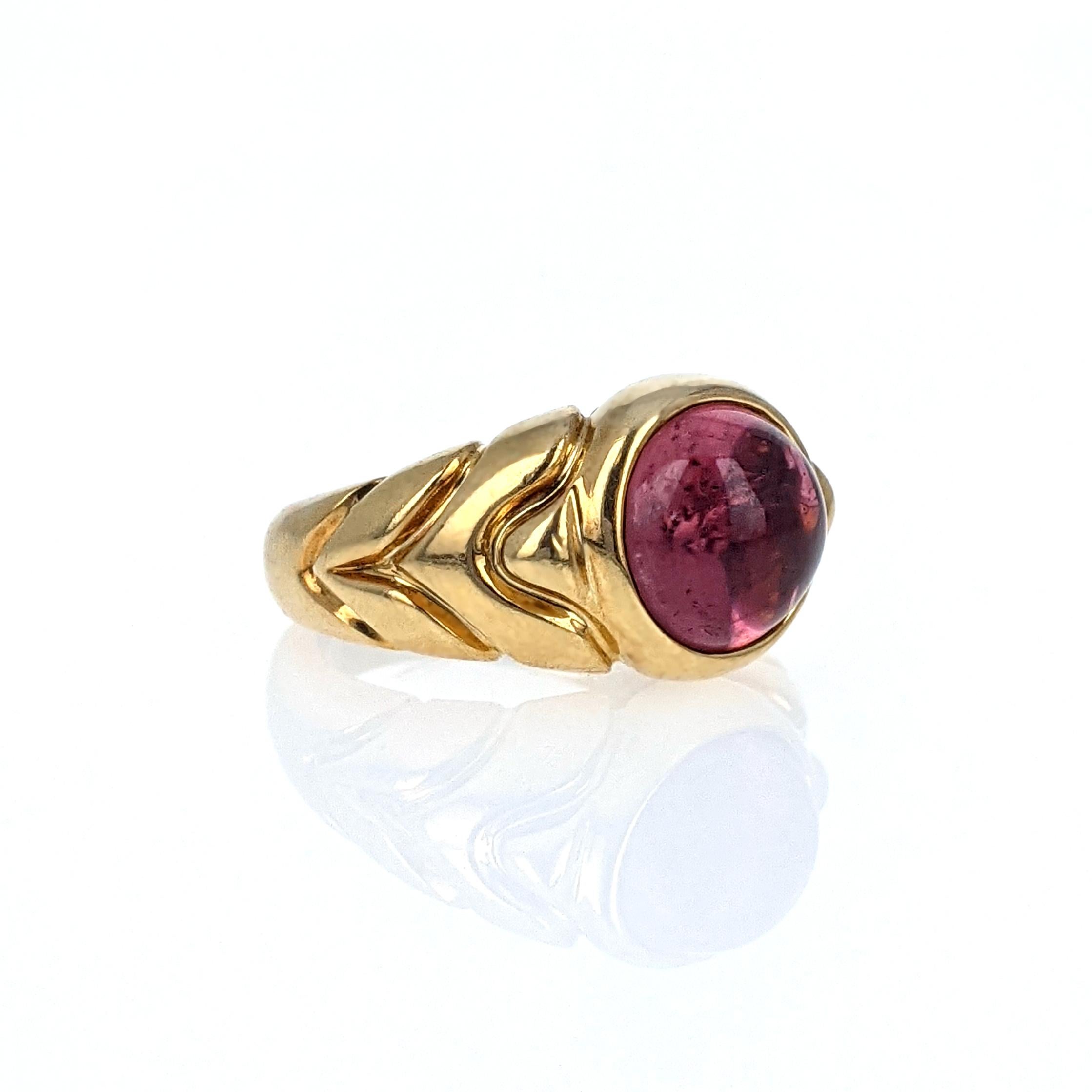 Bulgari Pink Tourmaline Yellow Gold Ring In Good Condition For Sale In New York, NY