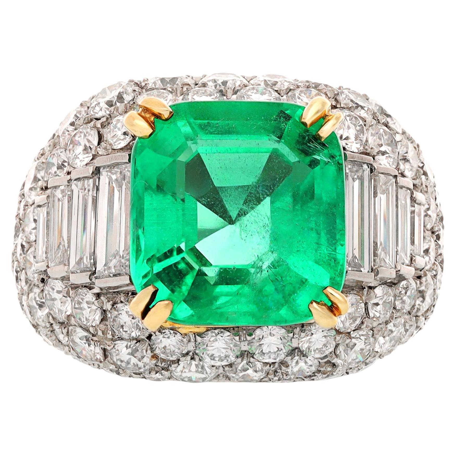BULGARI Platinum & 18K Yellow Gold, Colombian Emerald and Diamond Trombino Ring