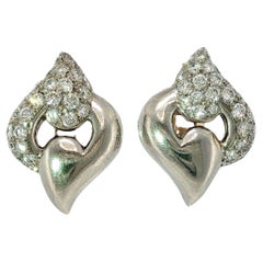 Bulgari Platinum Diamond Earrings 18K Yellow Gold Backs~1.4 ctw Circa 1980