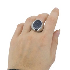 Bvlgari Platinum Sapphire Custom Family Crest Signet Ring