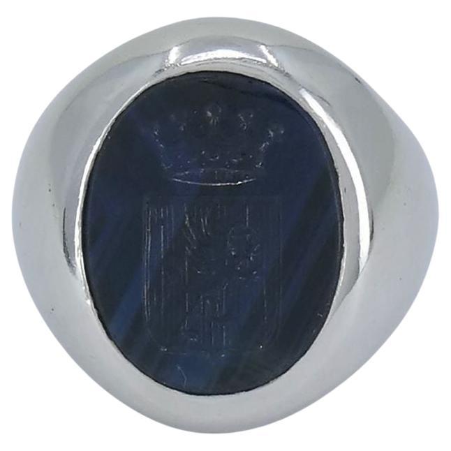 Bvlgari Platinum Sapphire Custom Family Crest Signet Ring