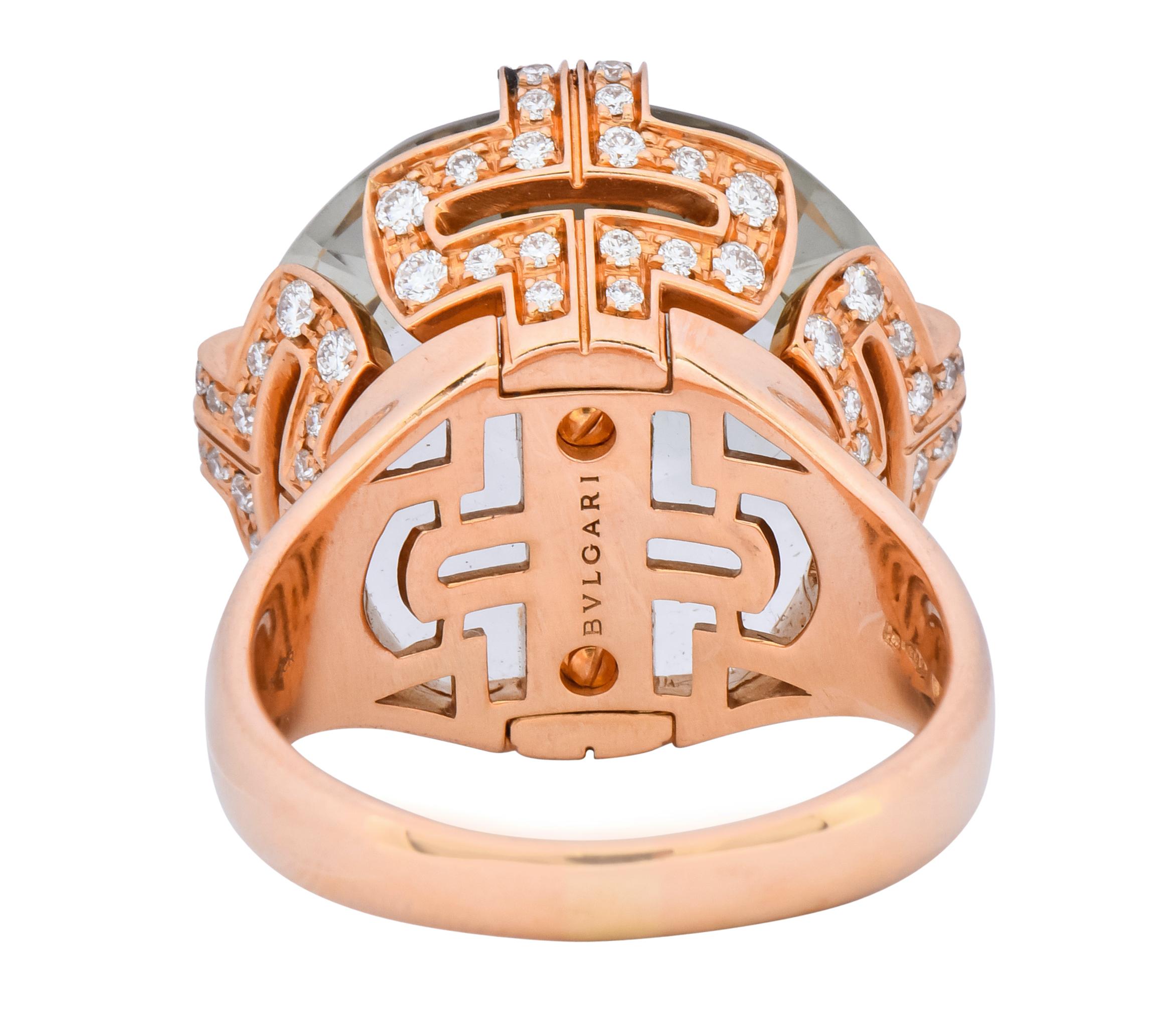 Contemporary Bulgari Prasiolite Diamond 18 Karat Rose Gold Parentesi Cocktail Ring