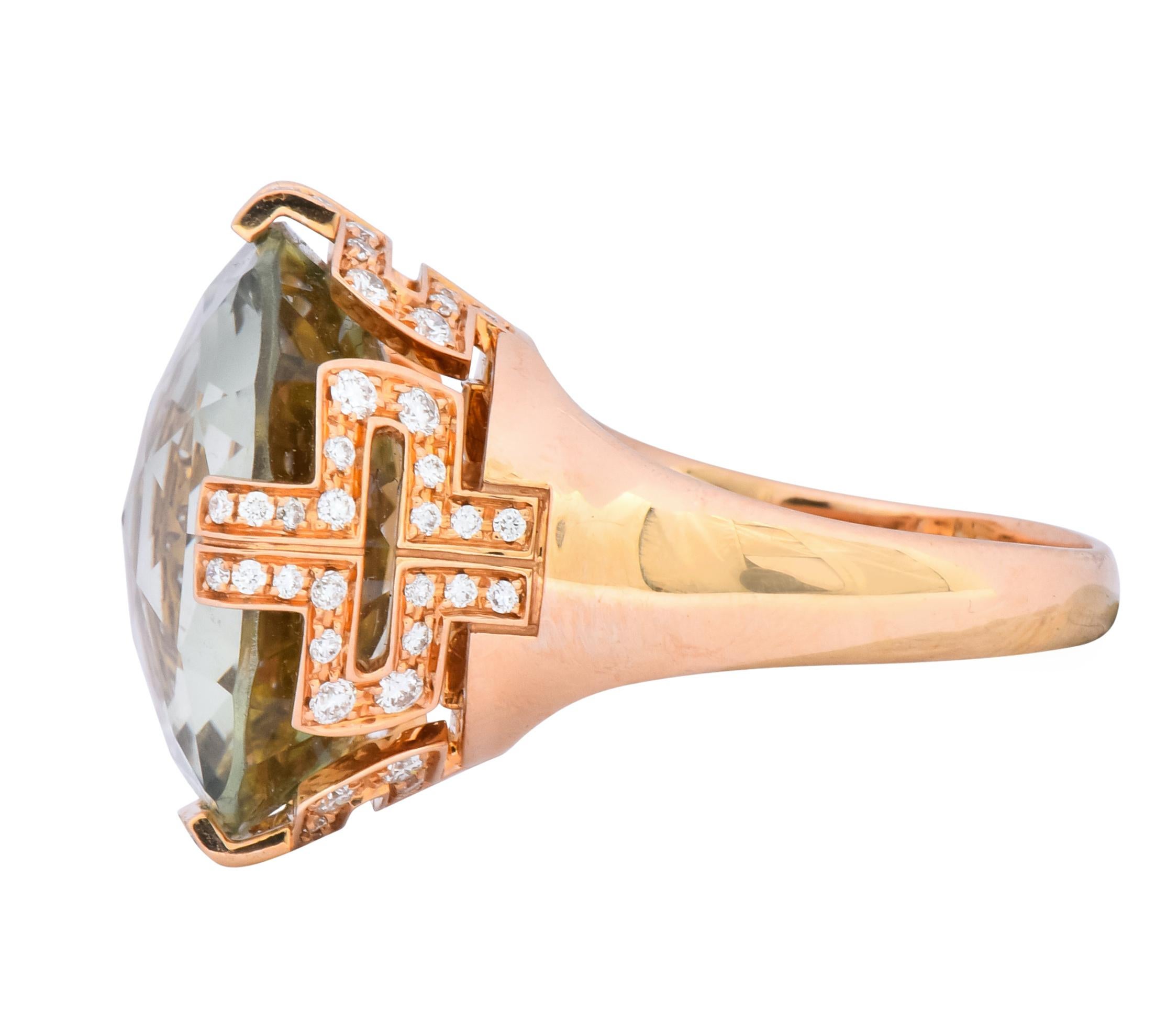 Round Cut Bulgari Prasiolite Diamond 18 Karat Rose Gold Parentesi Cocktail Ring
