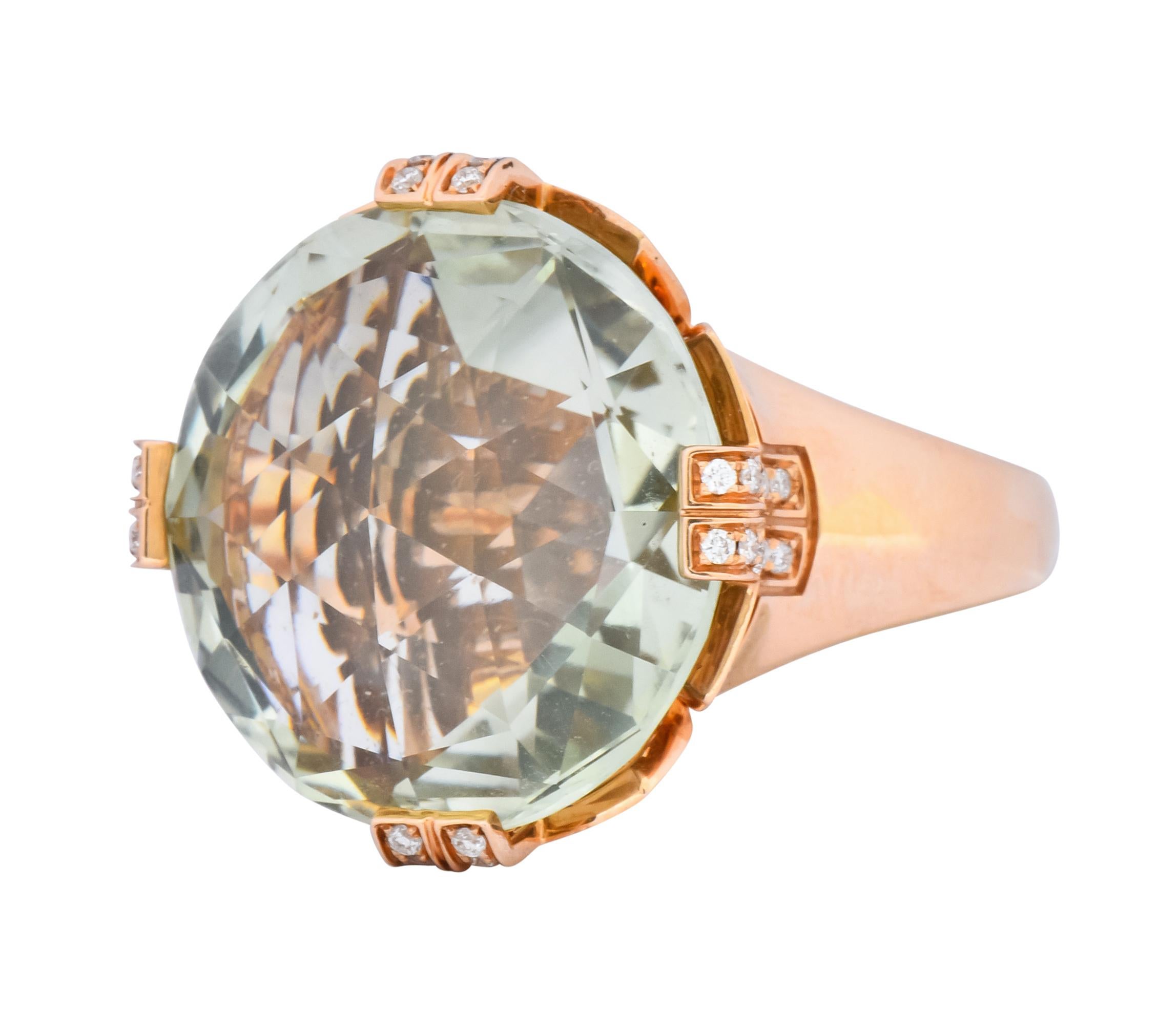 Bulgari Prasiolite Diamond 18 Karat Rose Gold Parentesi Cocktail Ring In Excellent Condition In Philadelphia, PA