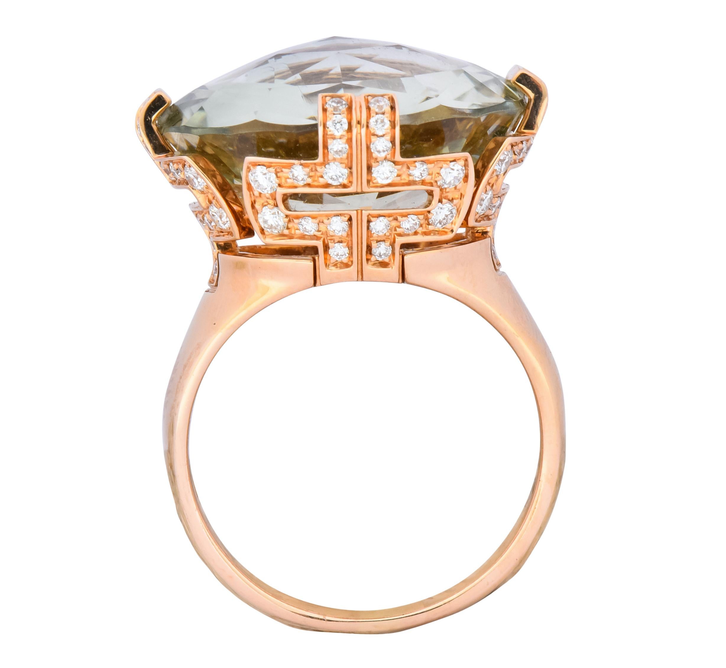 Women's or Men's Bulgari Prasiolite Diamond 18 Karat Rose Gold Parentesi Cocktail Ring