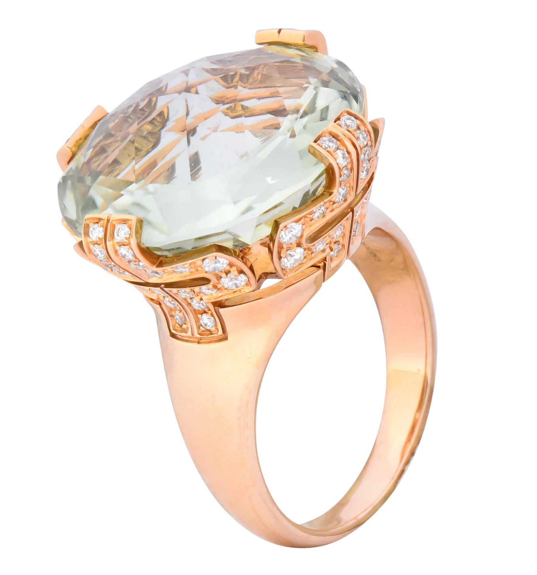 Bulgari Prasiolite Diamond 18 Karat Rose Gold Parentesi Cocktail Ring 1