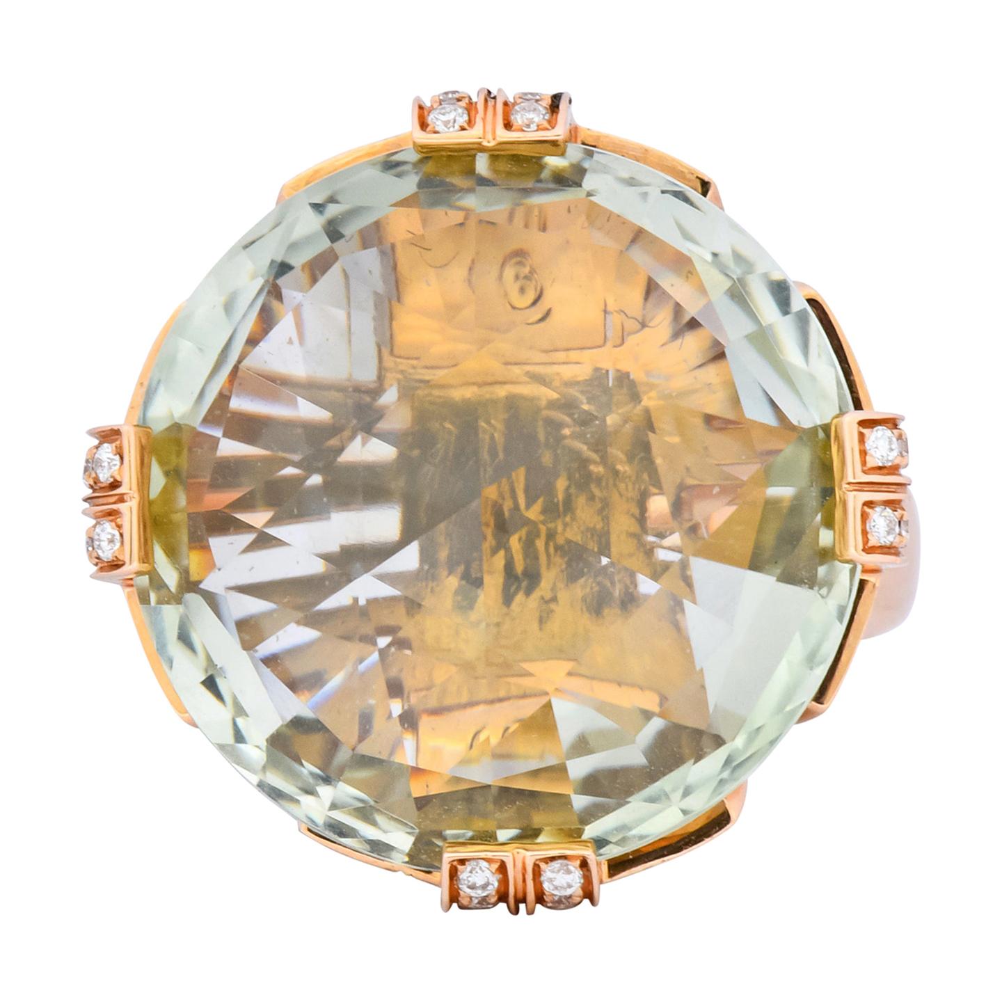 Bulgari Prasiolite Diamond 18 Karat Rose Gold Parentesi Cocktail Ring