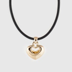 Bulgari 18K Gold Puffy Heart Pendant on Leather Cord