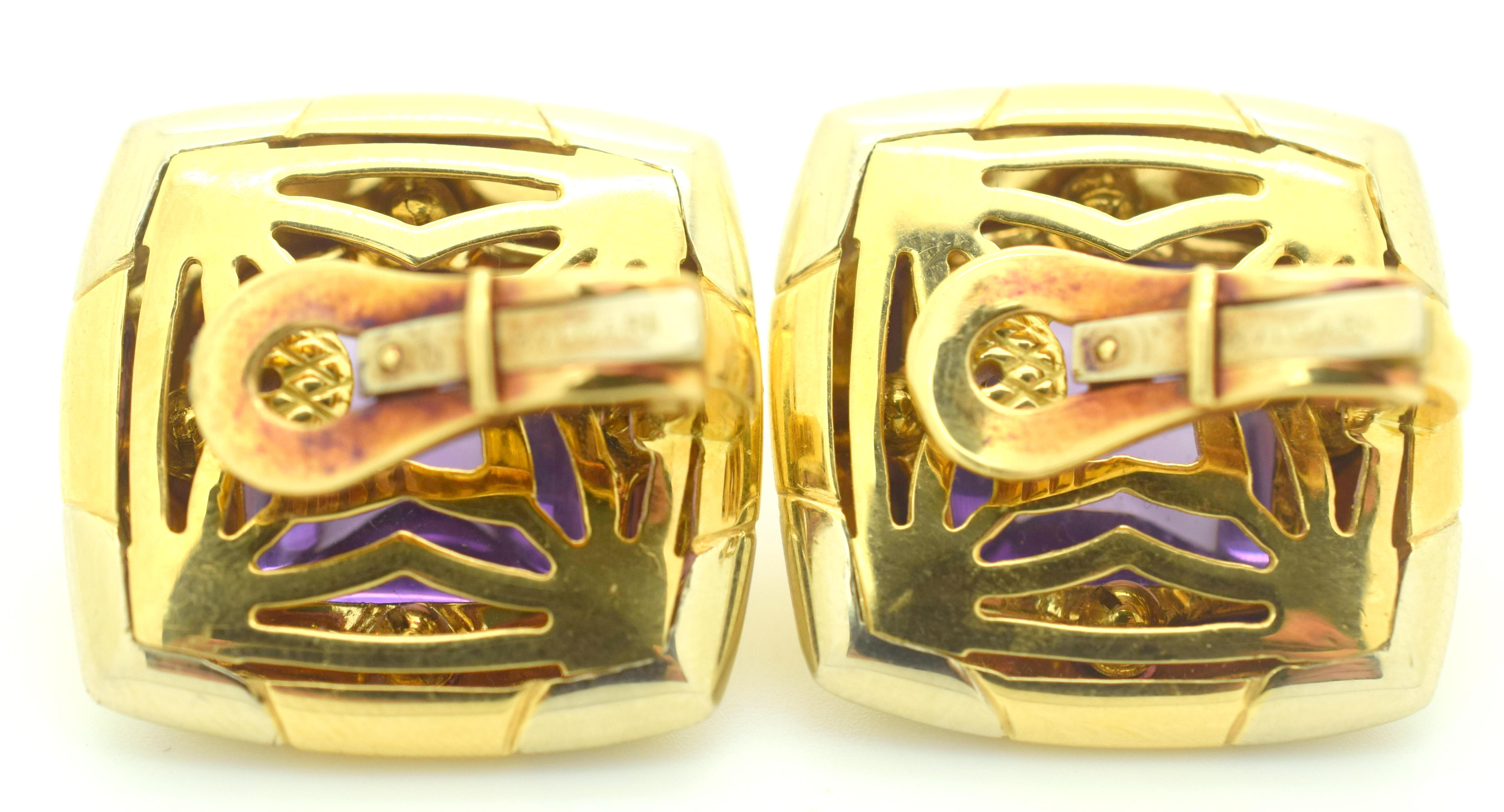 Modern Bulgari Pyramid Amethyst Earrings Two-Tone 18 Karat Gold