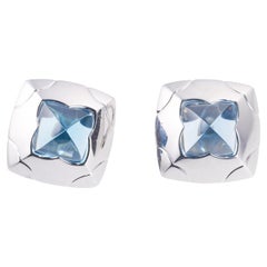 Bulgari Pyramid Blue Topaz Gold Earrings