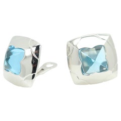 Bulgari Pyramid Blue Topaz Gold Earrings