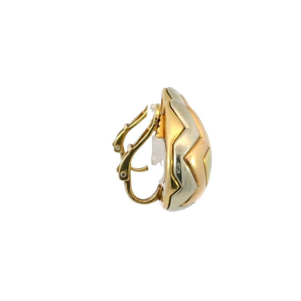 Women's Bulgari Pyramid Geometric Earrings 18K Tricolor 1980's Clip-ons For Sale