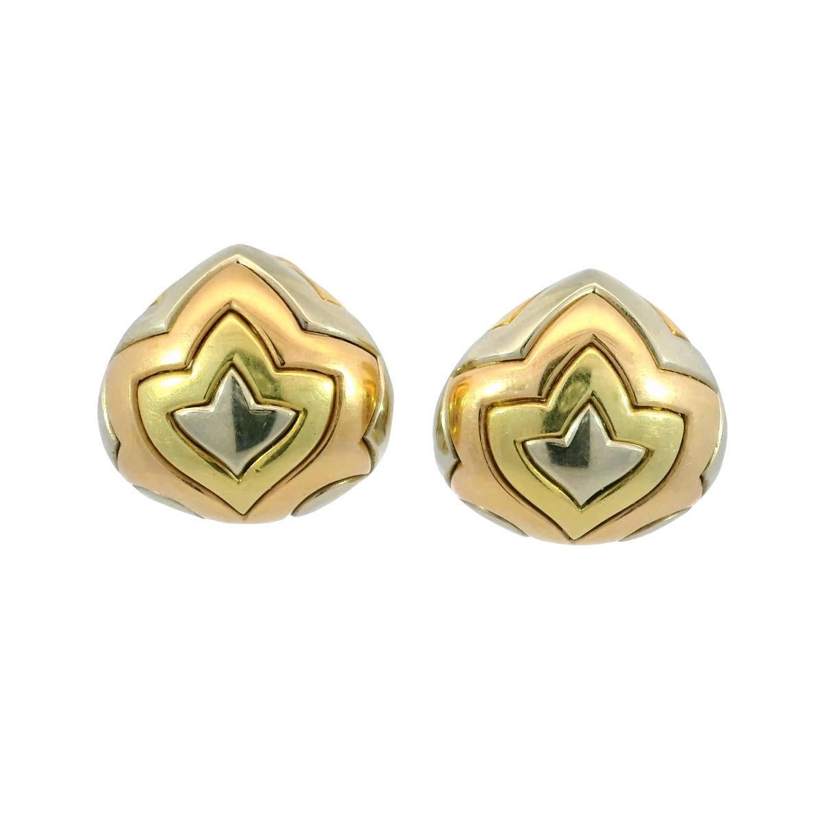 Bulgari Pyramid Geometric Earrings 18K Tricolor 1980's Clip-ons For Sale 2