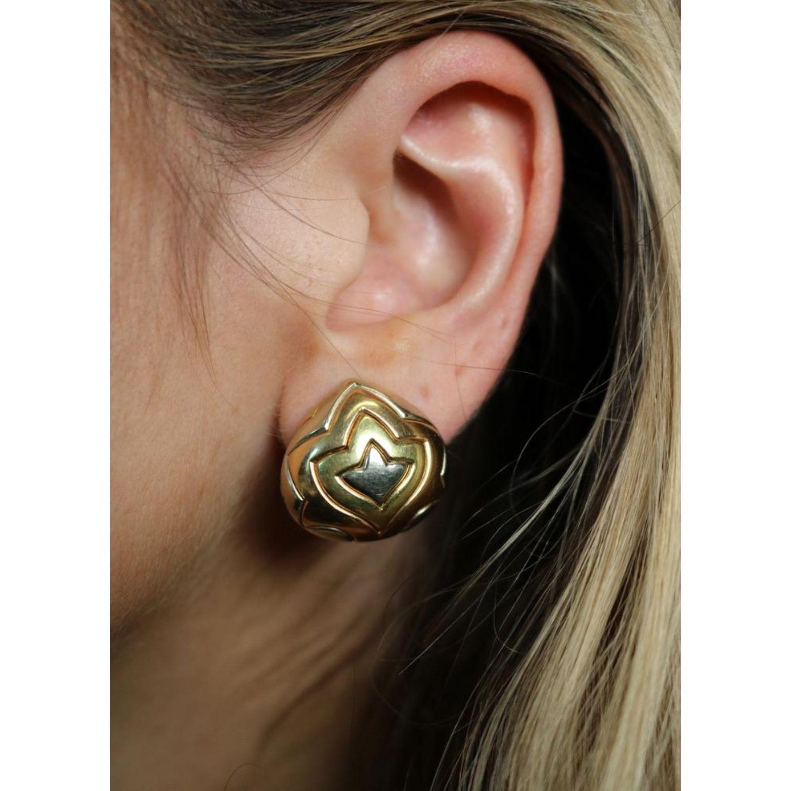 Bulgari Pyramid Geometric Earrings 18K Tricolor 1980's Clip-ons For Sale 4