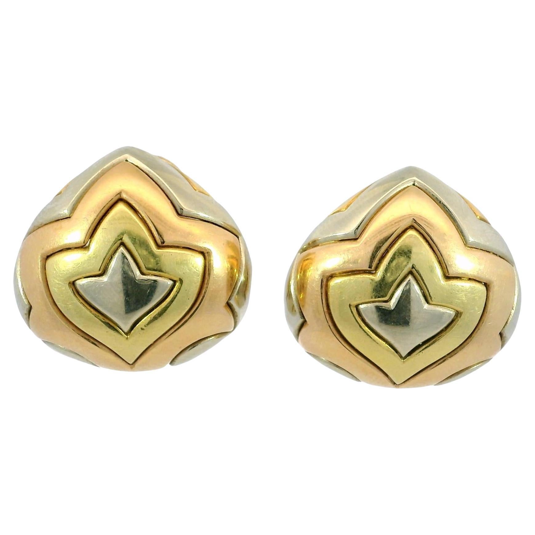 Bulgari Pyramid Geometric Earrings 18K Tricolor 1980's Clip-ons For Sale