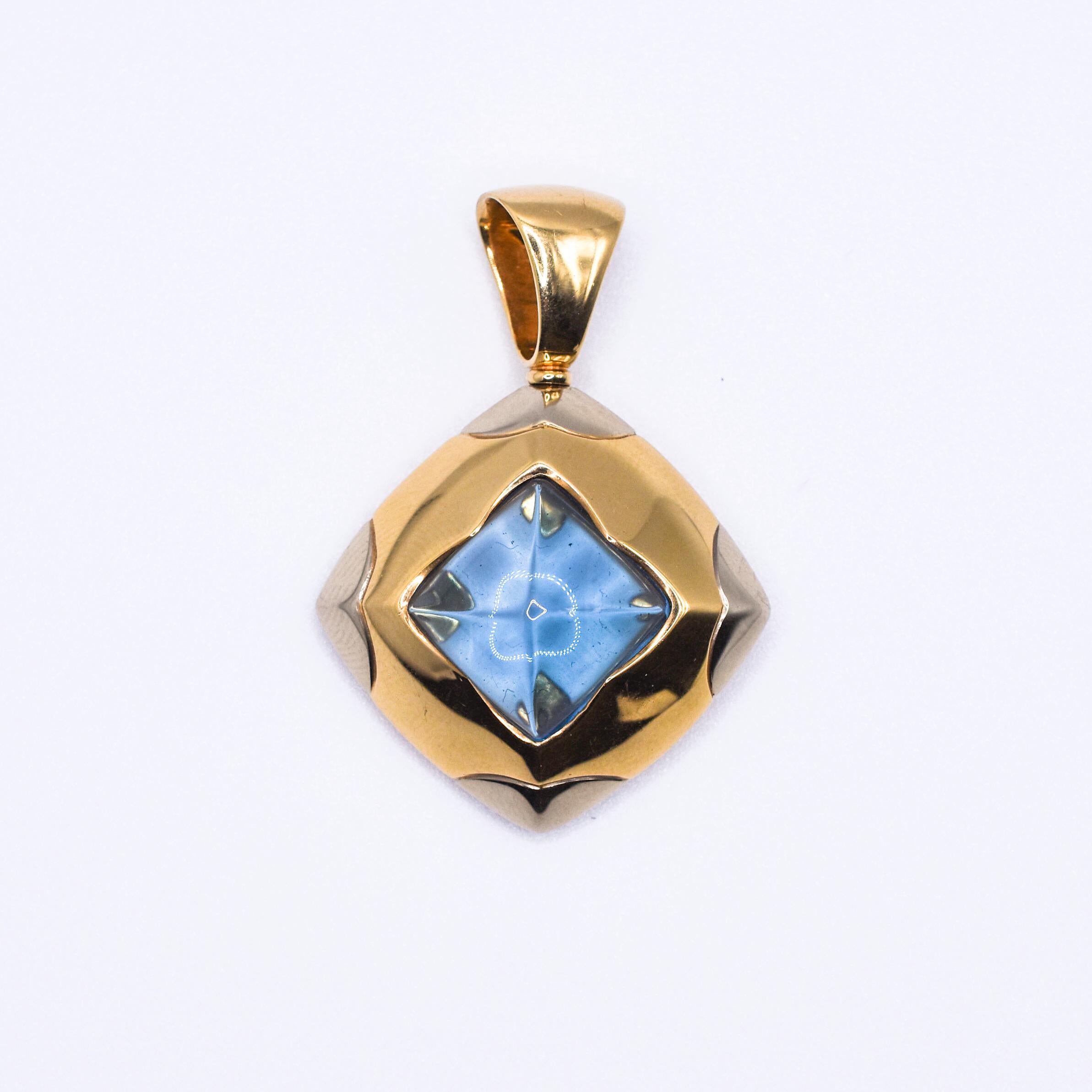 A Vintage Bulgari Topaz Pendant from the 'Pyramid' Collection, crafted in Two Tone 18k Gold. Made in Italy, circa 1980