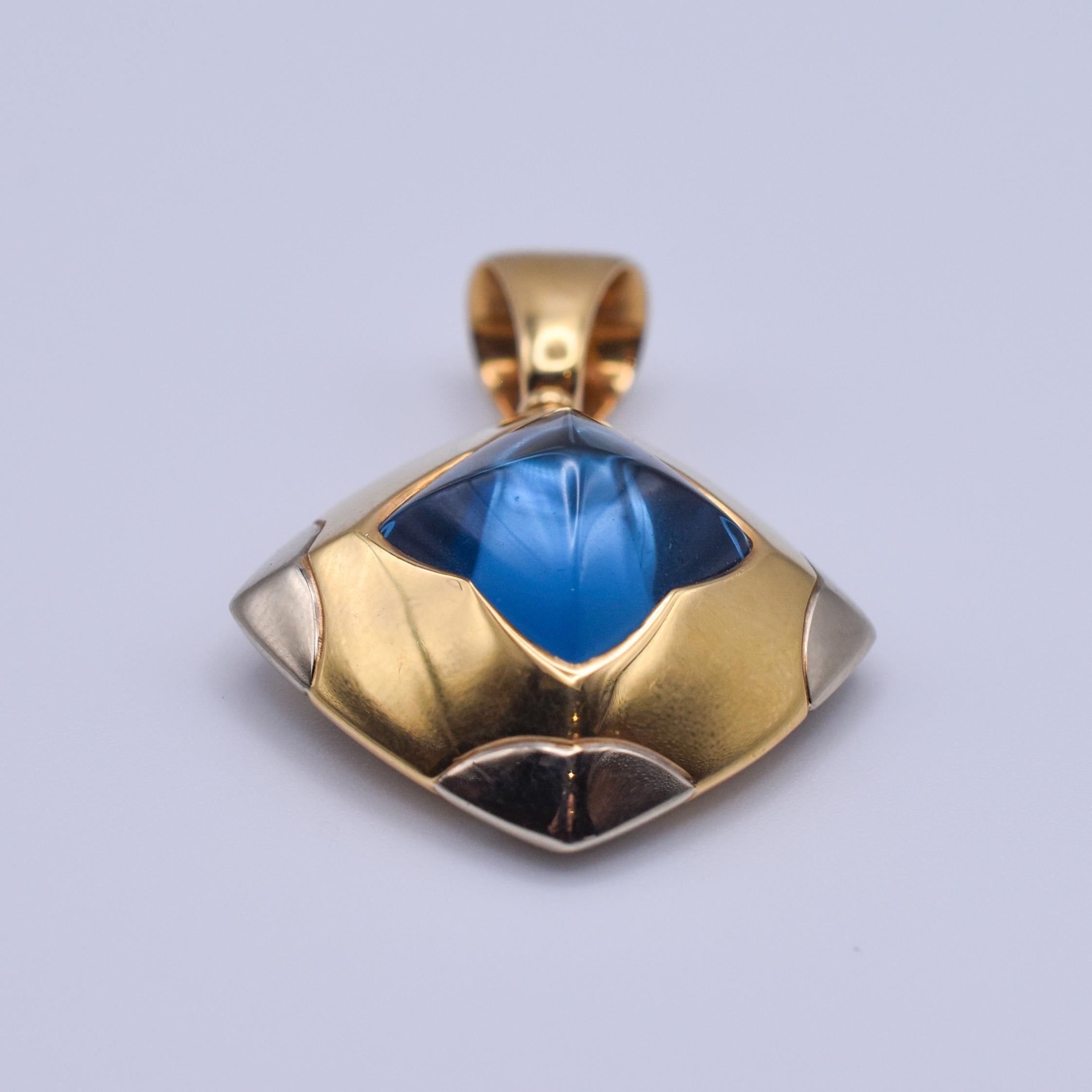 Bulgari 'Pyramid' Topaz Pendant in Two Tone 18k Gold In Excellent Condition For Sale In New York, NY