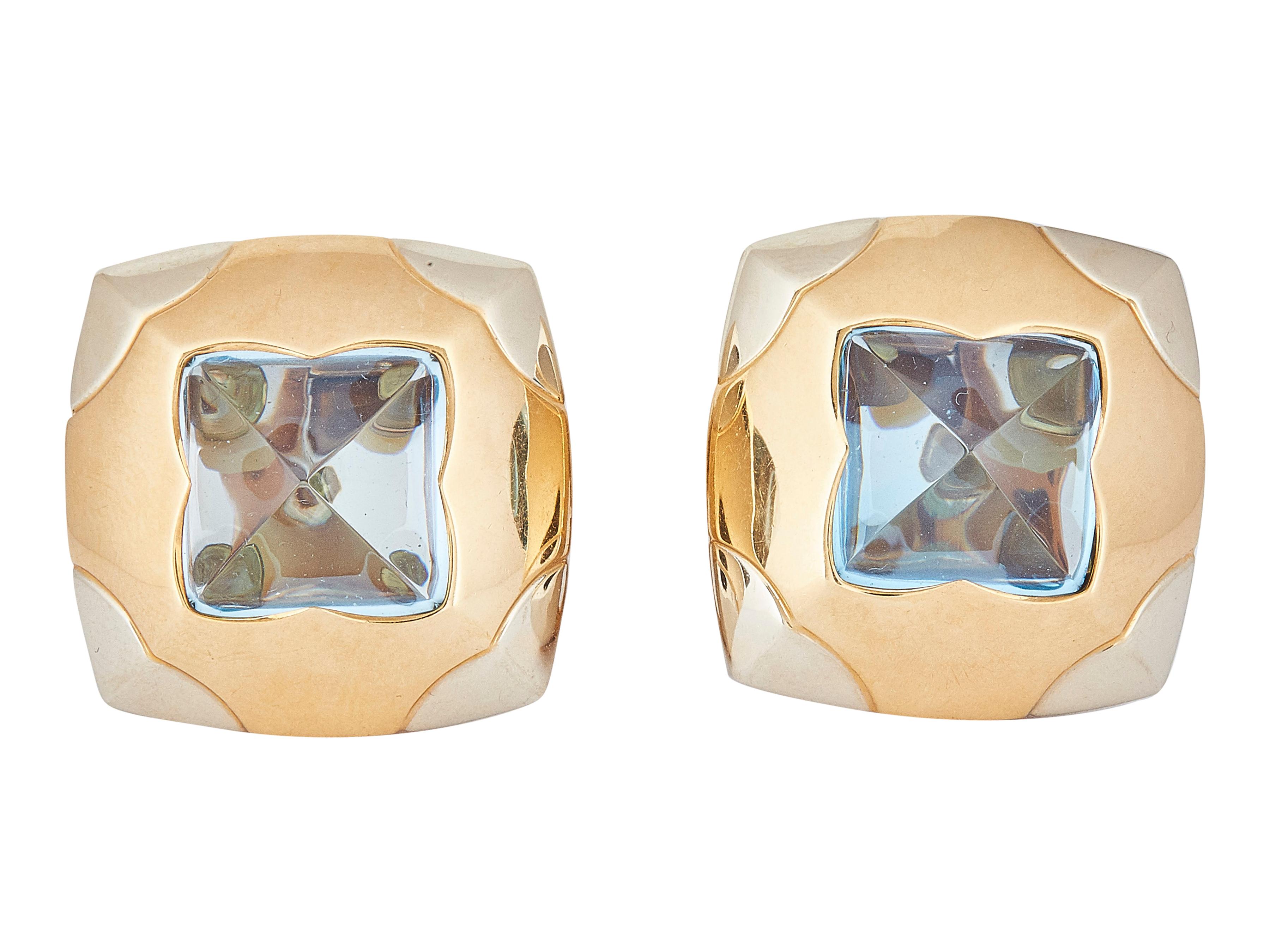 Sugarloaf Cabochon Bulgari Pyramide 18K Two-Tone Gold Blue Topaz Earrings For Sale